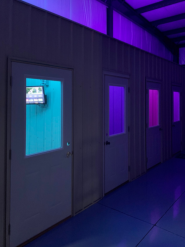 Hallway with Blue and Purple Lighting
